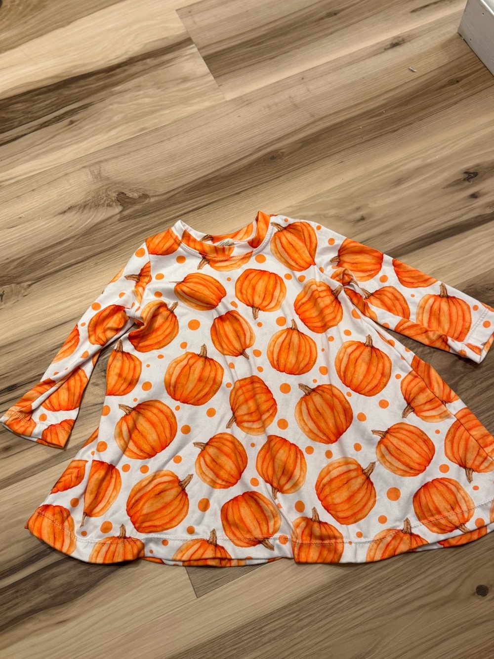Baby bamboo White & Orange Fall autumn long sleeve Pumpkin Dress 12-18 months